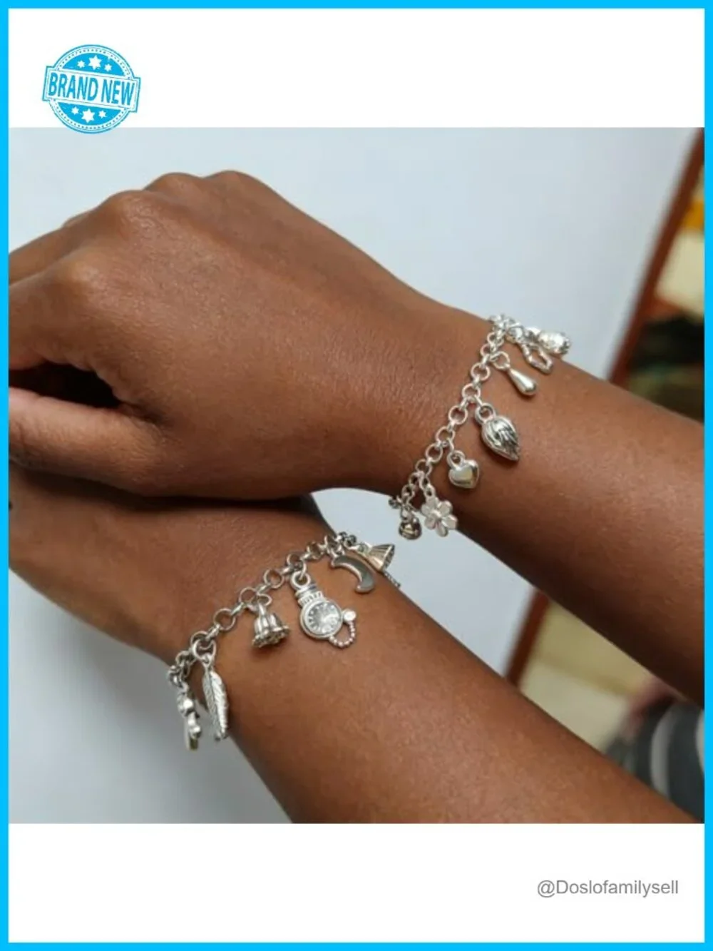 4PCs Sterling Silver Adjustable Dainty Charm Layered Bracelets Set with 13